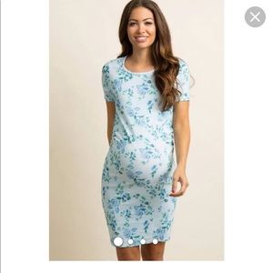 Maternity pink blush blue coral maternity dress